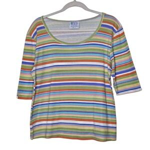 Fresh Produce Vintage XL Striped T-Shirt Top Colorful Crew Neck Short Sleeve‎